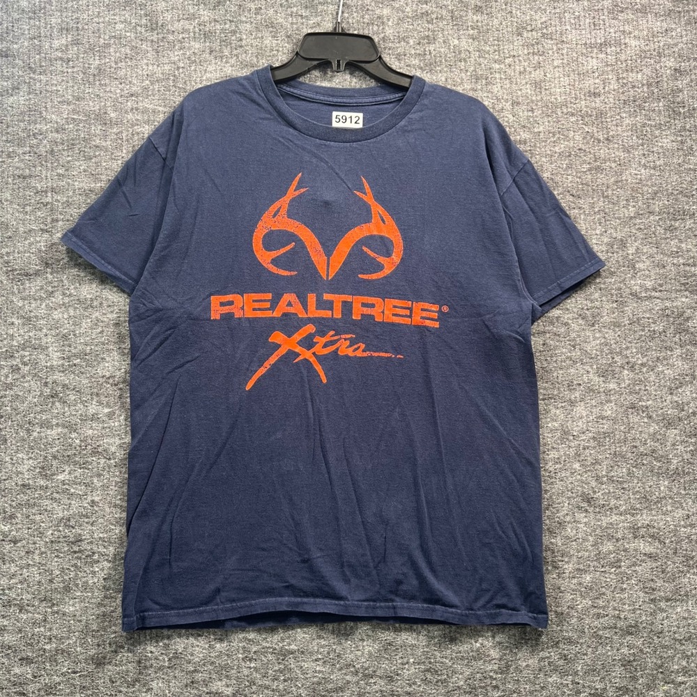 Realtree Xtra Graphic T-Shirt Navy Blue Orange Logo Mens Large